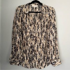 LOFT long sleeve button down cheetah print sheer top size large